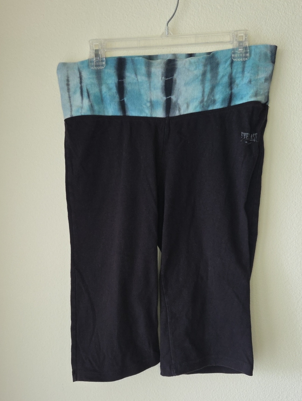 EVERLAST Vintage Y2K Black Capri Leggings Blue Fold Waist M/L Cotton Spandex